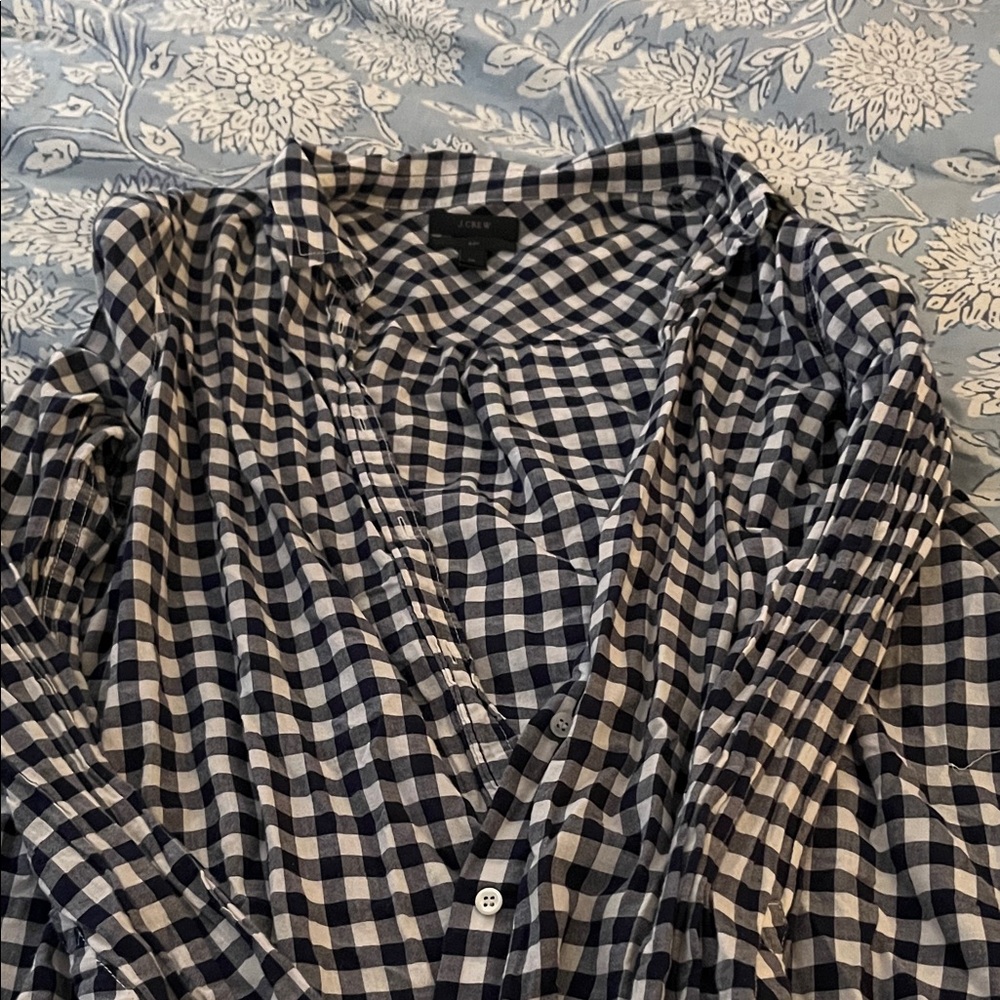 J. Crew Navy and White Gingham Shirt